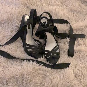 White House Black Lace-Up Wedges | Size 8